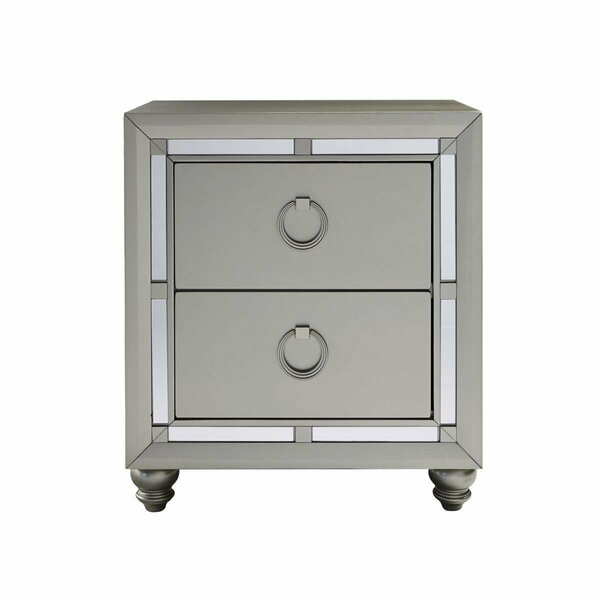 Homeroots Champagne Tone Nightstand with 2 Drawer Mirror Trim Accent, Silver 383983